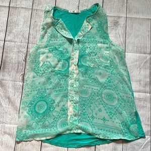 Teal & white tank top